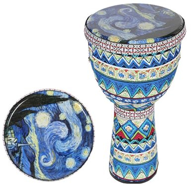 African Hand Drum, 8 Inch Portable Djembe Percussion Instrument with Colorful Art Patterns PVC Carbon Fiber Ultra Light Hand Drum for Early Childhood Enlightenment Musical Instruments (3)