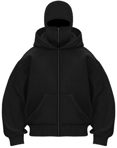 OLIPHEE Herren Kapuzenpullover Winter mit Sturmhaube Casual Hoodie Herren mit Reißverschluss und Tasche Winddicht Warme Jacke Herren Sweatshirt Locker Aschwarz M