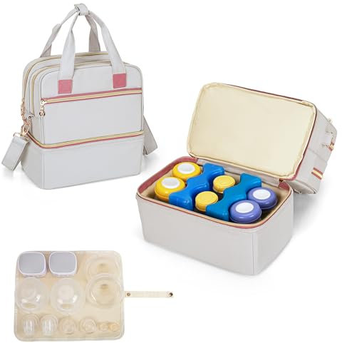 Damero Doppelschichten Milchpumpen Tasche, Tragbare Milchbeutel für Muttermilch Kompatibel mit Meisten Milchpumpe Handsfree mit Umhängegurt und Wasserdichter Matte für Berufstätige Mütter