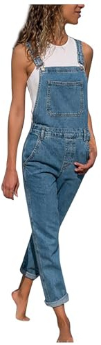 Générique Femme Salopette en Jeans Combinaison Pantalon Décontracté Vintage Playsuit Été Casual Jumpsuit en Denim Déchiré Bretelles Ajustables Salopette Ample Streetwear Salopettes Femme