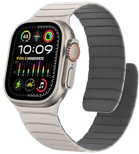 Sixmoat Magnetiskt mjukt silikonarmband, kompatibelt med Apple Watch 49 mm, 46 mm, 45 mm, 44 mm, 42 mm, 41 mm, 40 mm, 38 mm, sportband design för Ultra SE serie 10, 9, 8, 7, 6, 5, 4, 3