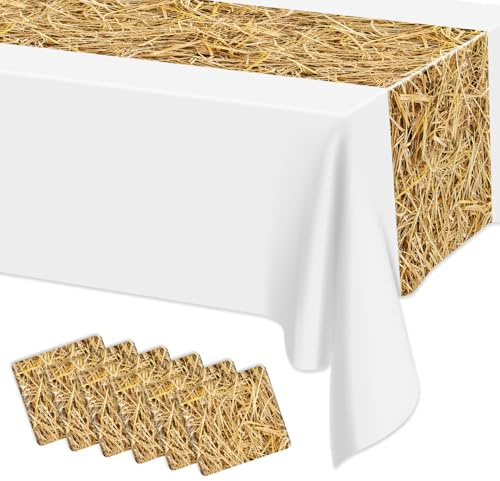 Lot de 6 chemins de table rectangulaires en paille pour décoration de fête d'anniversaire, grange occidentale, barbecue, décoration de fête d'anniversaire, 35 x 274 cm