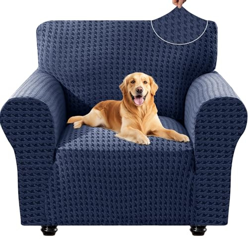 YSTELLAA Funda Sofa 1 Plaza Ajustable, Fundas para Sillones Elasticas, Funda De Sofa Anti Gatos Perros, Sofa Cover con Reposabrazos, Fundas Sofa Ntideslizante Lavable, Azul Oscuro