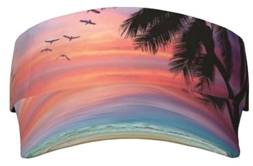 Coconut Palm Tree Sandy Beach Print Sun Visor Cap - Women Ponytail Baseball Cap, Sport Outdoor Plain Visor Hat, Adjustable Twill Golf Tennis Hats Black