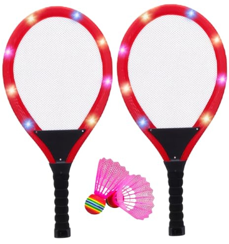 Ensemble de 4 Raquettes de Badminton pour Enfants 22 Pouces avec LED et 2 Volants Lumineux, léger, pour 3 à 5 Enfants, pour Le Sport en extérieur et en intérieur. Ensemble Badminton Rouge p