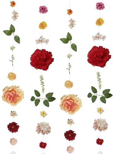 CEWUDA 2 Pezzi Ghirlanda Fiori Artificiali Ghirlanda di Peonia Rosa Appesi Fiori Finti per Decorazioni 190 cm Fiori di Seta Vite per Arco di Nozze Casa Giardino Matrimoni Feste Giardini Stanze