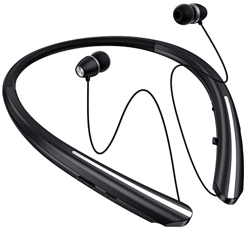 APPINESSEY Bluetooth Headphones Retractable Neckband, Bluetooth Headset with Microphone Vibration Call, Stereo Noise Cancelling Earphones for Workout Sports Driving (Black)