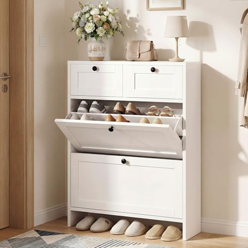 VOWNER Meuble Chaussures avec Tiroirs Armoire Entrée, Blanc
