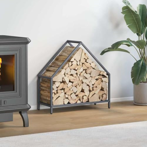 Kaloriko Estantería para leña de acero laminado en frío, color antracita, 60 x 25 x 60 cm, con gran capacidad de carga para guardar leña, material de fuego para el salón y el exterior