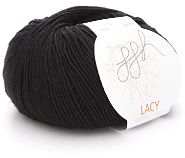 ggh Lacy - Merinowolle mit Seide - 25g Wolle zum Stricken oder Häkeln - Lace-Garn - Farbe 010 - Schwarz