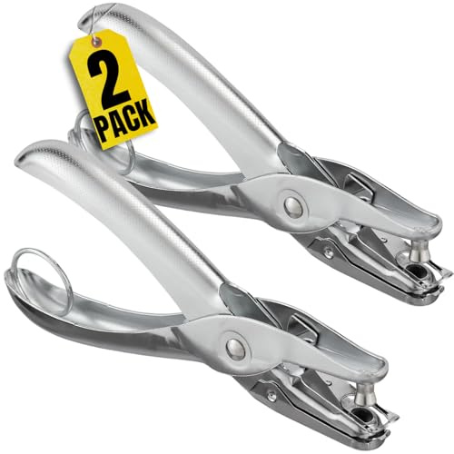 1InTheOffice Single Hole Punch, Ticket 1-Hole Puncher- Metal Hole Punchers - One Hole Puncher Heavy Duty - 5 Sheet Capacity, Silver (2 Pack)