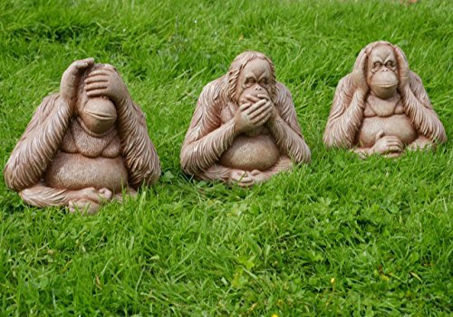 Garden Mile Large Statues Set of 3 Novelty Monkey Resin Ornaments & Sculptures for Patio Pond & Outdoor Home Living Room Decor