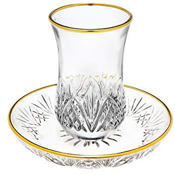 Godinger Dublin Crystal Kiddush Cup and Saucer with Gold Edge