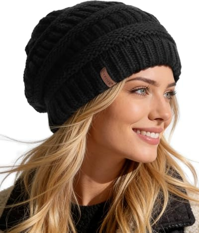 FURTALK Womens Winter Knit Slouchy Beanie Hat Warm Knitted Skull Ski Cap Hats for Women Black