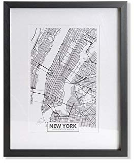 DRW Cuadro Mapa Enmarcado Ciudad New York Blanco y Negro 35X2X45 cm