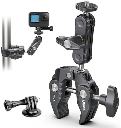 ULANZI Cámara trípode con Abrazadera R094, Brazo mágico con Cangrejo súper Abrazadera y Cabezal de Bola Doble de 360° con Rosca de 1/4 y 3/8 para cámara Nikon DSLR/luz de Video/Ronin MX