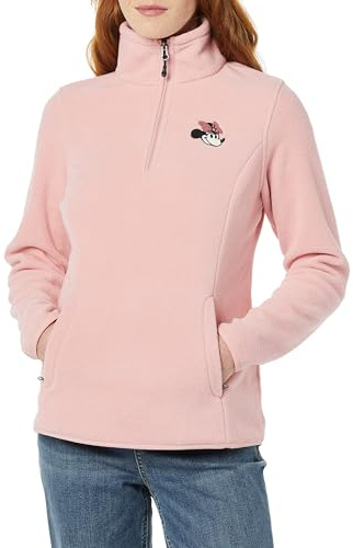Amazon Essentials Disney | Marvel | Star Wars | Princess Chaquetas de Forro Polar con Cuello Perkins y Cremallera de un Cuarto Mujer, Minnie Faces, L