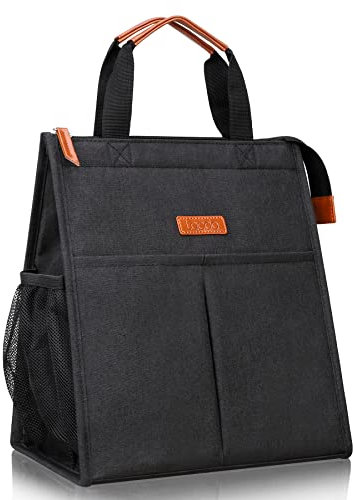 Lacdo Lunch Tasche Kühltasche Thermotasche Mittagessen Tasche für Frauen Männer Lunchtasche Isoliertasche Faltbar Lunch Bag Kühlbox für Arbeit Schule Reise Picknick Folienfutter Wasserdicht, Schwarz