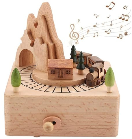 ZPSHYD Carillon in Legno Artigianale con Trenino Magnetico - Music Box Meccanica per Bambini, Scatola Musicale Massello, Decorazione Casa e Ufficio
