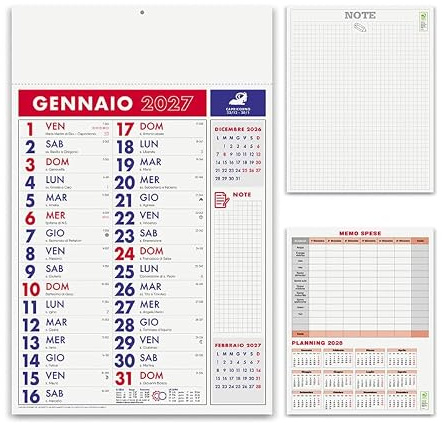 ONE SHOP Calendario olandese 2027 da parete a strappo 12 fogli retro pagina note appunti a quadretti carta patinata 70g festività internazionali santi lune personalizzabile stampa logo 2 PEZZI
