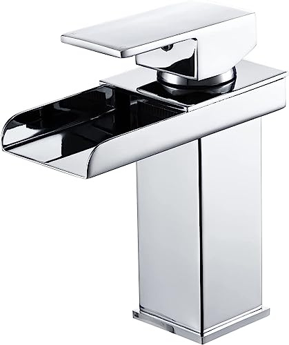 Waterfall Sink Mixer Tap - Bathroom Basin Taps with Square Single Lever - Chrome Faucet – Easy Installation Basin Taps Square Single Lever