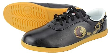 VEACAM Leather Kung Fu Shoes, Traditional Chinese Martial Arts Athletic Sneakers Comfortable Anti-Slip Wushu Shaolin Shoes,Black,8.5