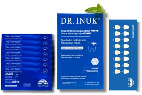 Strisce sbiancanti denti professionali FORTE – 14 strisce senza perossido e acidi per 7 sessioni di sbiancamento dei denti – Formula efficace 83,3% PAP – Include una panoramica delle tonalità