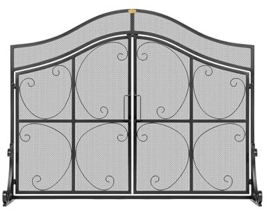 Funkenschutz Schmiedeeiserner Kaminschirm mit Türen, dekoratives Metallgeflecht, Feuerfunken, große, Flache Schutzabdeckung, Kaminschirm Kaminzubehör