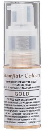 Sugarflair Colours Pump Spray Glitter Puff Dust Gold - Or - Colorant Alimentaire Gâteaux, Cupcakes, Décorations - Spray Non-Aérosol Paillettes - 10g