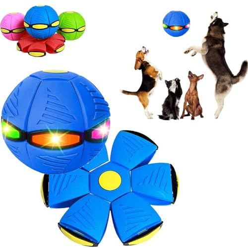 Endxedio Balle disque pour chien avec lumières, jouet portable pour soucoupe volante, balle de disque créative pour chien de grande taille (bleu, 6 lumières)