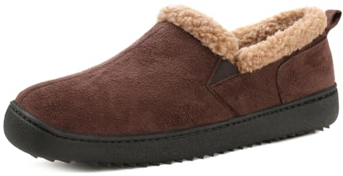 Zizor Men's Warm Fuzzy Bootie Slippers, Winter Suede Loafer House Shoes Indoor Outdoor with Memory Foam(Chesnut Tan,Size 11)