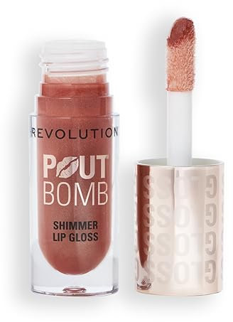 Revolution, Pout Bomb Shimmer Gloss, Gloss Labbra Lucido e Brillante, con Acido Ialuronico e Profumo di Vaniglia Dolce, Nude Glow