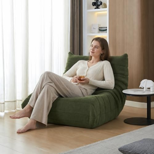 Fauteuil Paresseux avec Dossier,Grand Pouf Poire pour Adultes,Lazy Canapé Individuel Canapé de Sol,avec Mousse Confortable Haute densité,pour Salon, Chambre à Coucher,99x33x33cm (Vert)