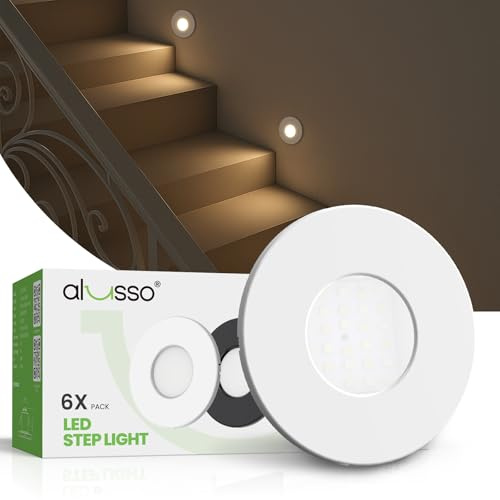 ALUSSO® 6er Set LED Treppenbeleuchtung 230V Dimmbar 3CCT Warmweiß Neutralweiß Kaltweiß Treppenlicht, 3WT 0.5W 1.5W 2.5W IP44 Treppenstufenbeleuchtung Treppenleuchte Wandeinbauleuchte, Rund Weiss