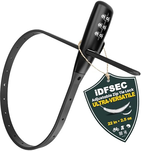 iDFSEC Zip Tie Bike Lock, Adjustable Cable Lock with Stainless Steel Core - Multi-Purpose Cable Lock for Securing Bike Rack, Helmets, Skis, Snowboards, Gates (1/Pack, Black)