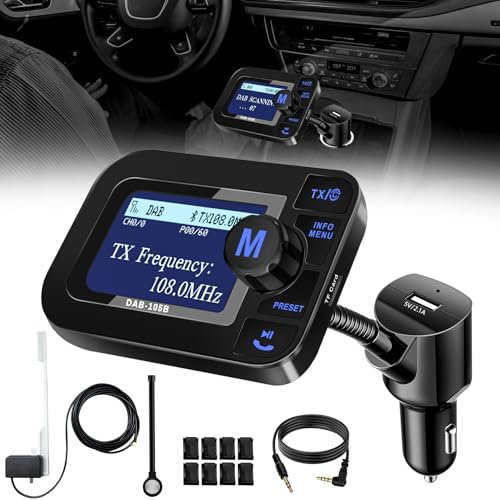 DeeprBetter DAB+ Adapter für Autoradio, DAB Adapter Stereoanlage mit 2,3 LCD-Display, Plug&Play Auto DAB Transmitter mit Bluetooth Freisprechen und Musik Spielen, Tragbarem DAB Empfänger mit Aux Out
