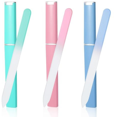 KFHENSOMR Lima per unghie con superficie di cristallo, 3 pezzi, in vetro, con custodia, manicure, lima per unghie in vetro ceco, per la cura naturale delle unghie, per manicure in vetro per unghie