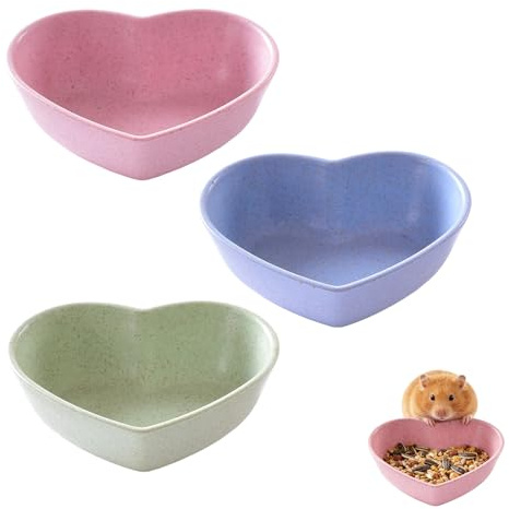 3 Pcs Hamster Food Bowl, plastic Hamster Feeding Bow,Guinea Pig Food Bowl,Snack Bowls,Small Bowl,Hedgehog Food Bowl,Heart Shaped Small Animal Food Dish For Hamsters Hedgehog Gerbils Mice Guinea Pigs