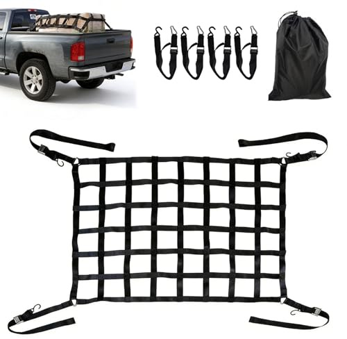 Red de equipaje para camioneta y camión, 208 x 127 cm, red de carga, base de carga, protección de carga con 4 correas fijas, red de carga, remolque, material de nailon, diseño de red, color negro