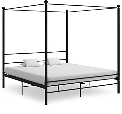 LoogCape Himmelssäng svart metall 180 x 200 cm, robust sängram för sovrum, pulverlackerad modern design, hållbar konstruktion