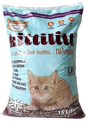 KittiLitt Cat Litter | Ultra Absorbent Wood Pellets 10kg Bag | Premium 100% Natural Biodegradable Eco-Friendly High Absorbency & Pet-Friendly | Wooden Pellets