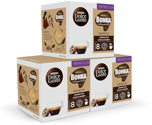 NESCAFÉ Dolce Gusto Bonka Ristretto - Cápsulas de Café, 48 Cápsulas (3 x 16) - Intensidad 8 - Café Arábica y Robusta - Originales para cafeteras Dolce Gusto