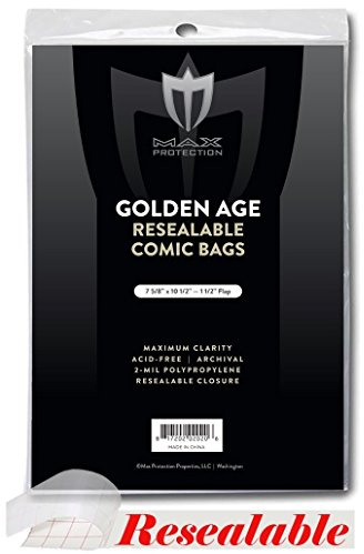Max Protection Resealable Golden Age Comic Book Bags - Ultra Clear Protection (1000 Bags)
