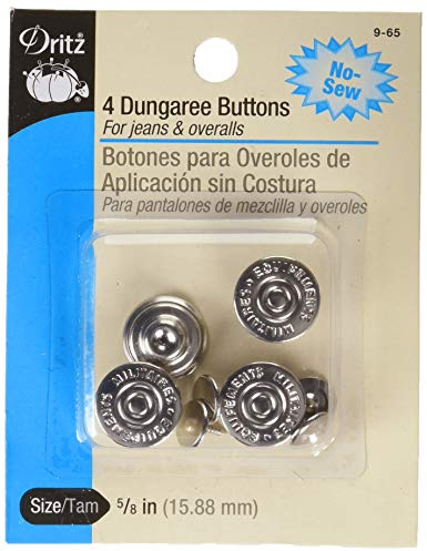 Dritz No- Sew Dungaree Buttons, Silver, 5/8-Inch