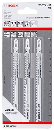 Bosch Professional 3tlg. Stichsägeblatt T 367 XHM Progressor for Wood and Metal (für Holz und Metall, Zubehör Stichsäge)