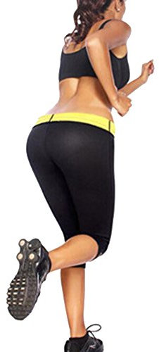GUOCU Dam, kvinnor, elasticitet, hot capri shapers, neoprenbyxor, sweat, bantning, capri-bastu, yoga, fitness, fettförbränning, bodyshapers, kroppsformning, byxor, svart, XL（Taille 74 CM)