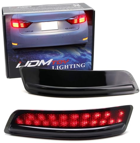 iJDMTOY Smoked Lens 80-SMD LED Bumper Reflector Lights Compatible With Lexus 2013-2018 ES, 2013-2020 GS, Function as Tail, Brake & Rear Fog Lamps