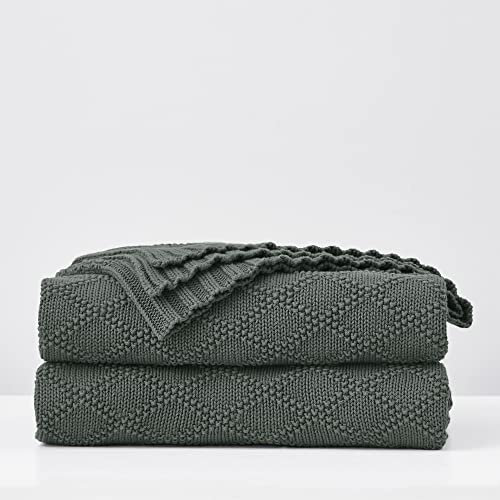 Longhui bedding Large Charcoal Grey Cotton Knit Throw Blanket for Couch Sofa Bed - Home Decorative Soft Cosy Sweater Woven Case Cable Oversize Knitted Blankets - Dark Grey 3.4 pounds 60 x 80 inches