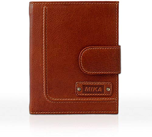 MIKA 14113002 - Geldbörse aus Echt Leder, Portemonnaie im Hochformat, Geldbeutel mit 12 Kreditkarten Fächer, 4 Einschubfächer, 2 Scheinfächer, Münzfach, Brieftasche Cognac, ca. 13 x 10,5 x 3 cm