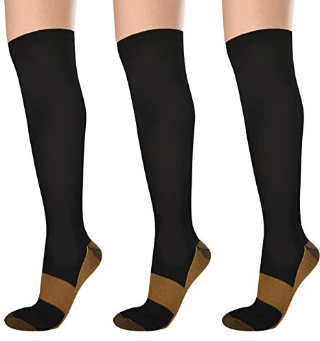 Ikfashoni Kompressionsstrümpfe Damen und Herren 3 Paar 15-20mmHg Kniestrümpfe Kompressionssocken Reduzieren Beinschmerzen Stützstrümpfe für Laufen, Sport, Erholung, Blutzirkulation, Flug